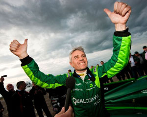 Lord Drayson celebrating his new world electric land speed record